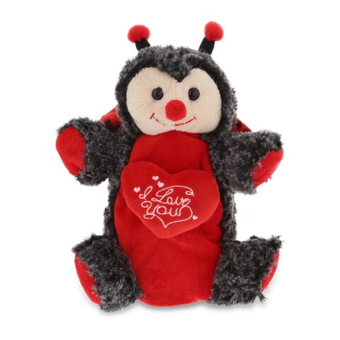 DolliBu I LOVE YOU Red Ladybug Plush Hand Puppet Stuffed Animal with Heart - 9 Inches