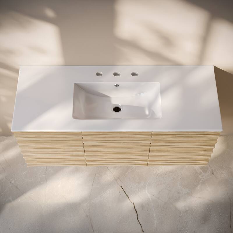 Cascade 48" Wall-Mounted Bathroom Vanity In Natural Oak With 3-Hole Widespread Sink Top - 48