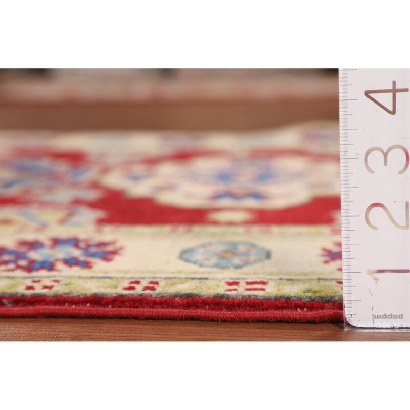 Red Geometric Kazak Oriental Accent Rug Handmade Foyer Wool Carpet - 2'8" x 3'9"