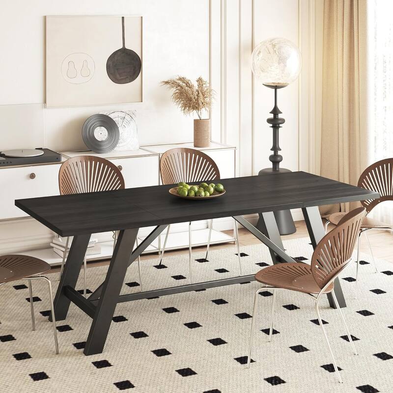 WESOME 70.8" Rectangular Rustic Wooden Dining Table with Sturdy Iron Legs - 31.5 x 70.87 x 29.53 inch