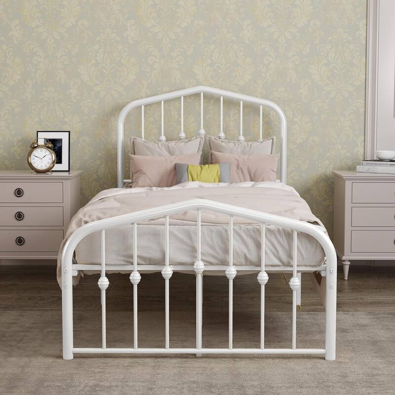 Alazyhome Platform Metal Bed Frame with Headboard, Iron Slat Support