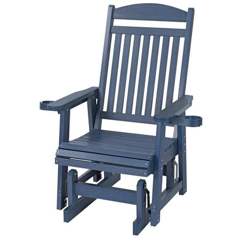 Poly Lumber Patio Glider for One Person with Cup Holders, HIPS Material, All-Weather Resistant