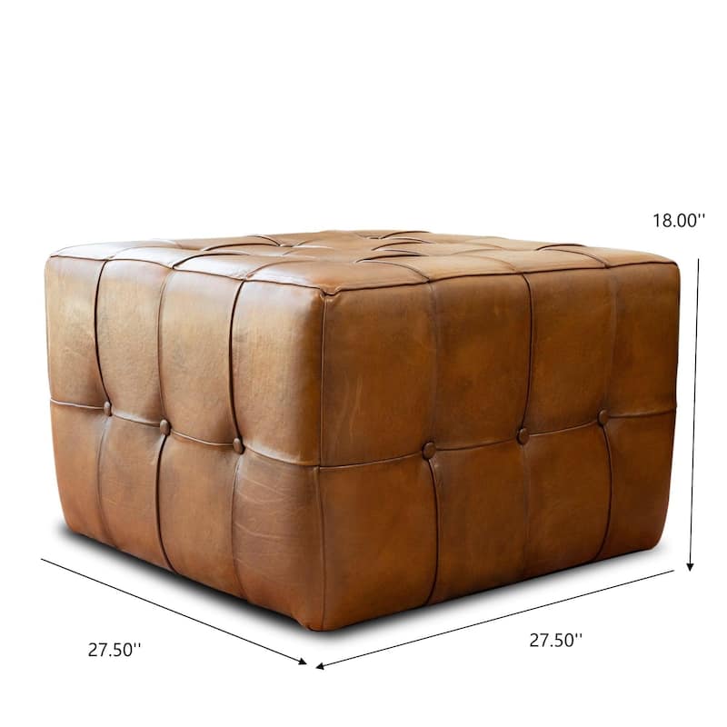 GDF Studio - Benjiro Modern Square 18" Genuine Leather Tufted Ottoman Coffee Table Bench