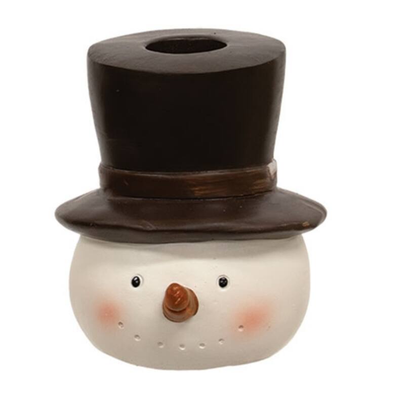 Resin Snowman Head Taper Candle Holder with Top Hat - 2.75" x 2.75" x 3.75" - White-Black