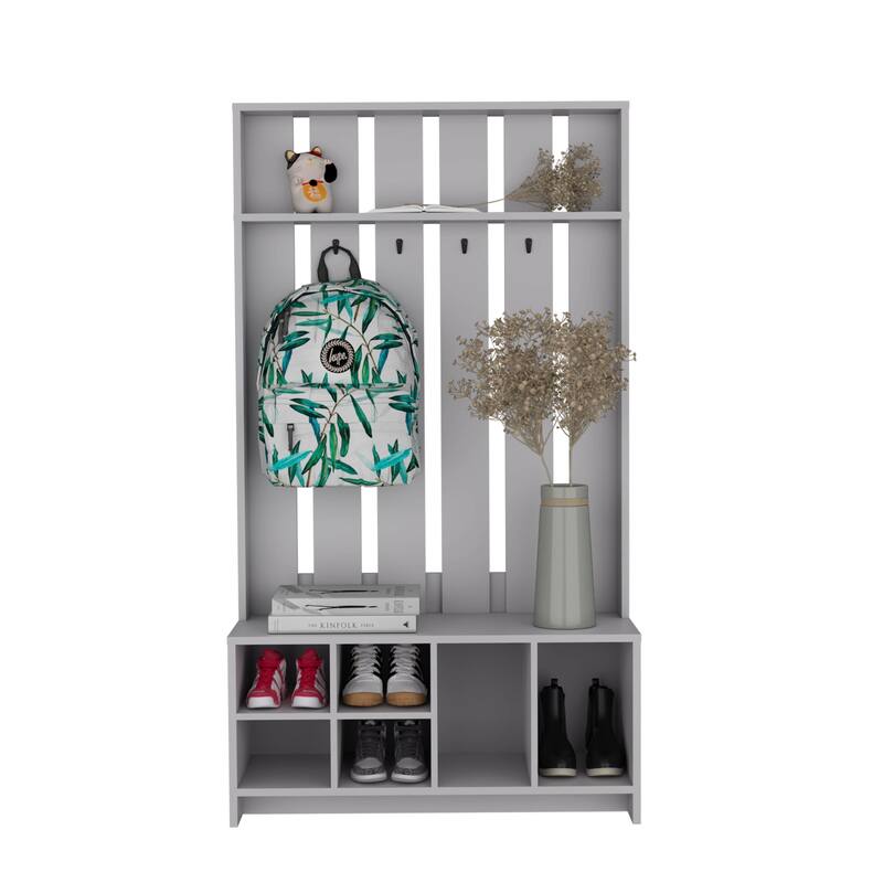 Functional 38" Hall Tree with Bench, Shoe Storage, and Hooks for Organized Entryways and Mudrooms