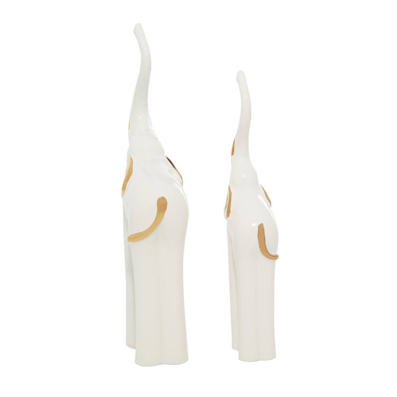 Gold Porcelain Ceramic Elephant Decorative Sculpture (Set of 2)