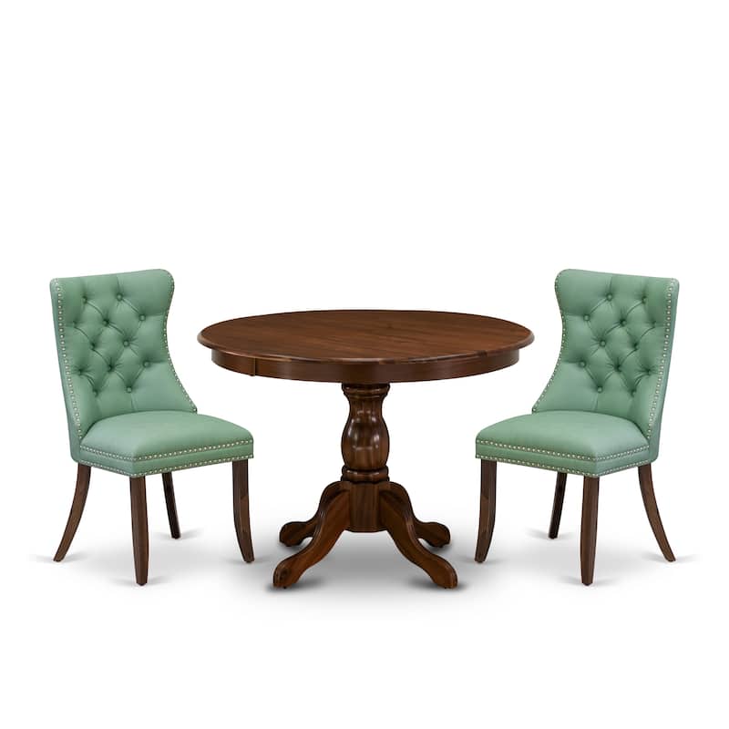 East West Furniture Dining Set Includes a Round Kitchen Table and Parson Chairs, Antique Walnut (Pieces Options)