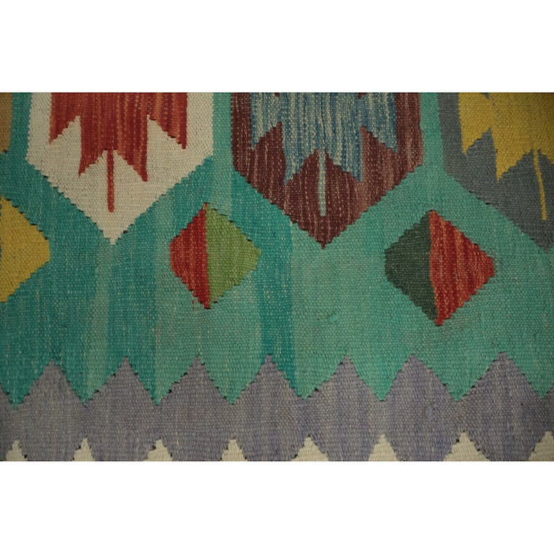 Hand Woven Oriental 100% Wool Carpet Southwestern Tribal Green Kilim Area Rug - 11' 10'' X 9' 0''