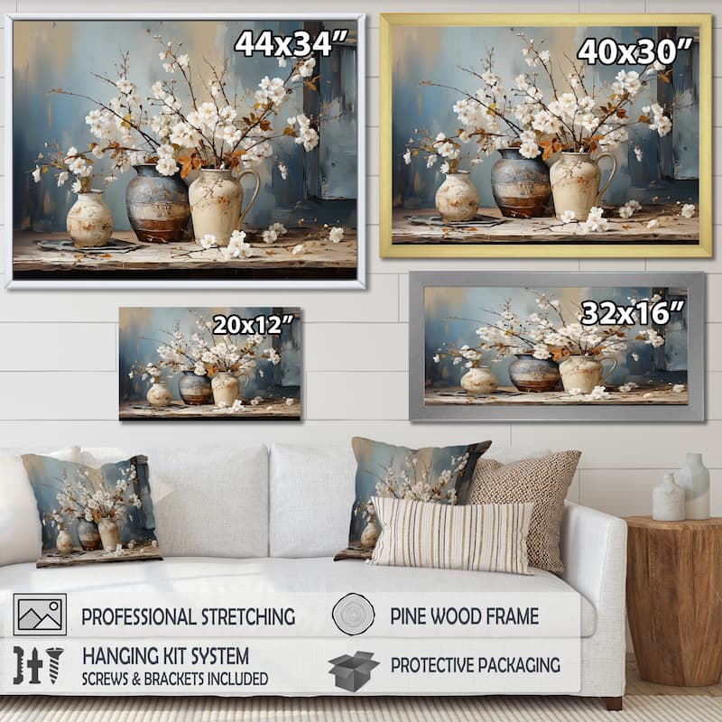 Designart "Pottery And Flowers Still Life I" Landscape Trees Framed Canvas Art Print
