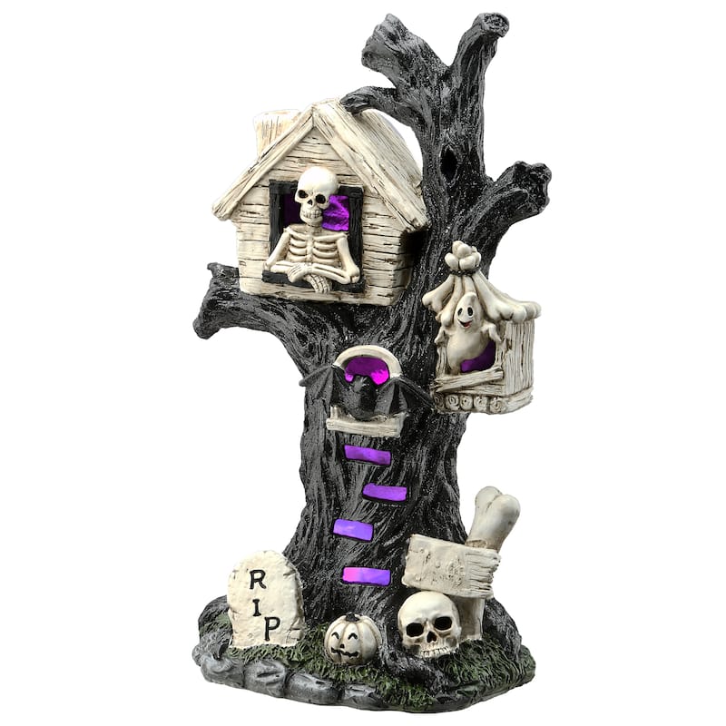 National Tree Company Halloween Tree Holding Skull & RIP Tombstone with Lights, 15 inches - 15 in
