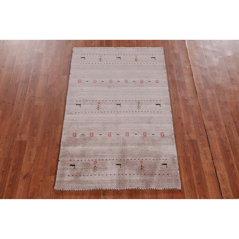 Hand Knotted Oriental 100% Wool Carpet Tribal Animal Pictorial Brown Gabbeh Area Rug - 4' 11'' X 2' 11''