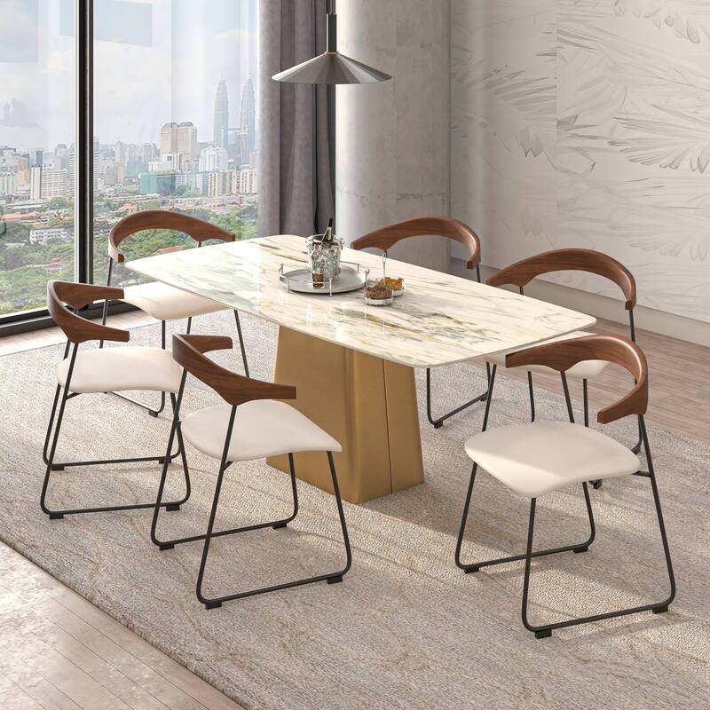 Lyra Modern Dining Chair in Upholstered Faux Leather with Beech Wood Back & Metal Legs by LeisureMod