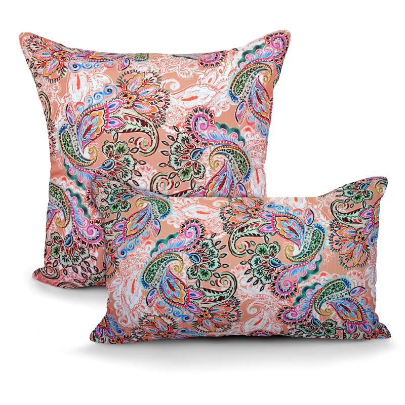Decorative Indoor/Outdoor Weatherproof Lumbar Throw Pillows with Inserts (Set of 2) -12x20 - 18x18 Inches - Pink