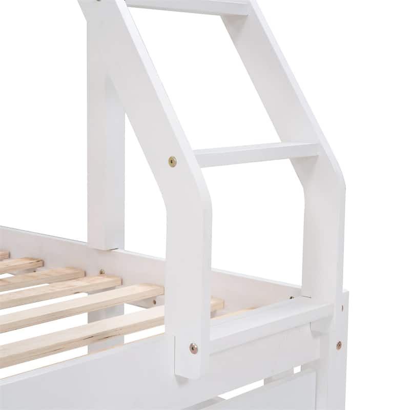 Merax Full Over Twin & Twin Bunk Bed, Wood Triple Bunk Bed with Drawers and Guardrails