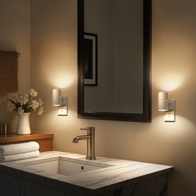 YANSUN 2-Pack Plug in Wall Night Light with Auto On/Off, Dimmable, 3000K Warm
