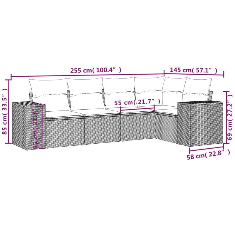 vidaXL Patio Sofa Set with Cushions Outdoor Conversation Furniture Poly Rattan