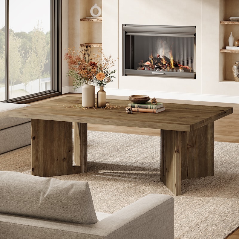 47-Inch Rustic Wood Coffee Table, Farmhouse Rectangle Center Table