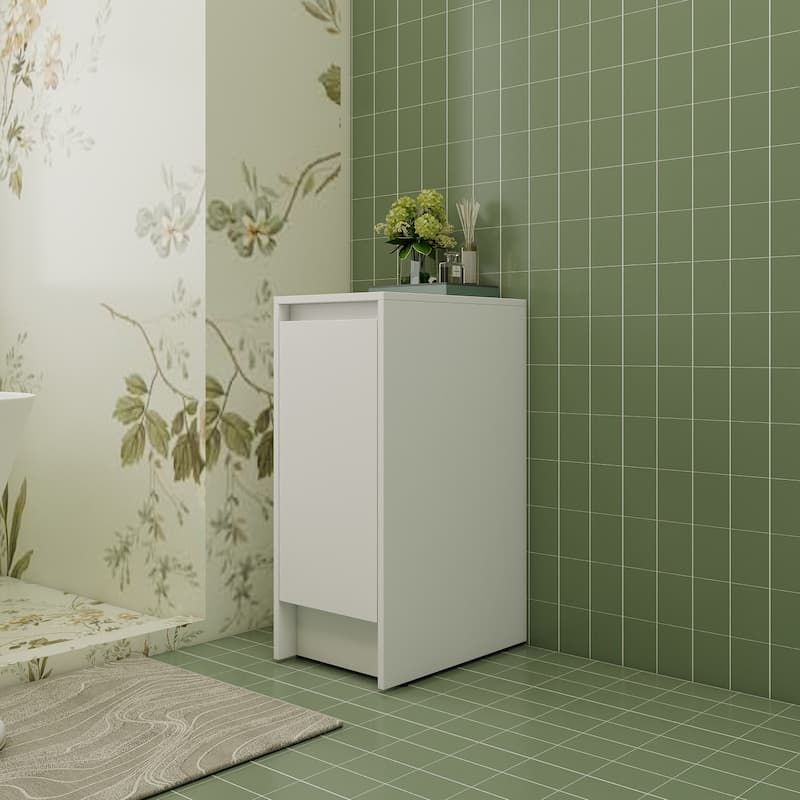 12" Freestanding Bathroom Storage Cabinets,Soft Close Doors,Floor Mounting Design - Glossy White