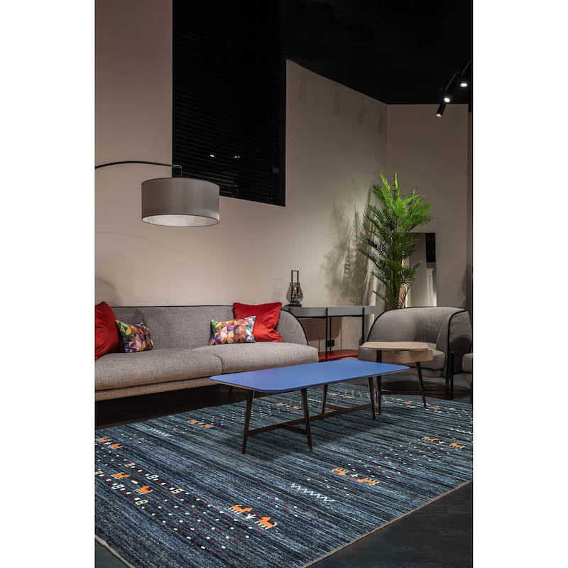 ECARPETGALLERY Hand Loomed Kashkuli Gabbeh Dark Navy Wool Rug - 4'9 x 7'10