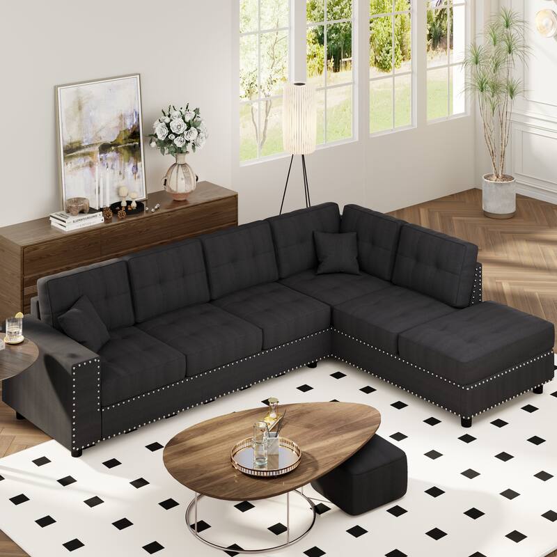 109.2" L-Shaped 5-Seater Modular Sectional Sofa with Removable Back Cushions, 2 Pillows, in High-Quality Linen