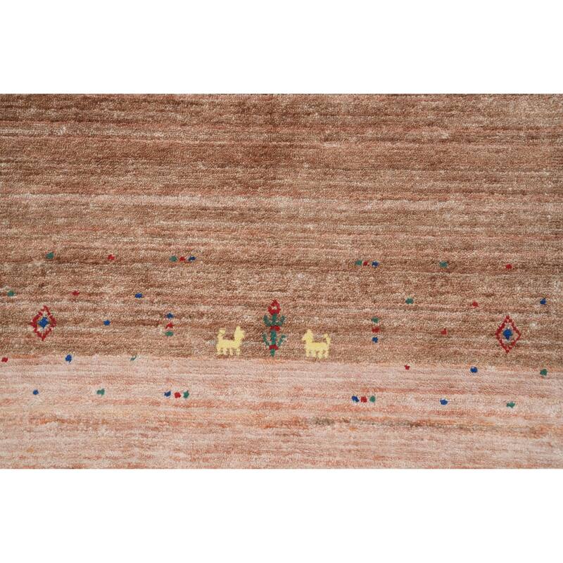 Hand Knotted Oriental Viscose Silk Carpet Tribal Animal Pictorial Peach Gabbeh Area Rug - 9' 10'' X 8' 2''