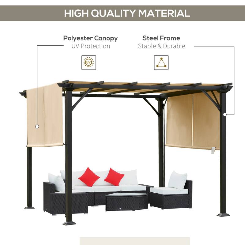 Outsunny 12ft x 10ft Outdoor Retractable Canopy Pergola Steel Frame Patio Pergola Shelter Sun Shade