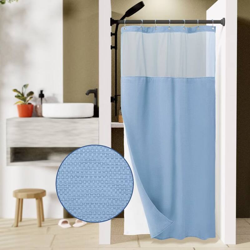 Waffle Weave Shower Curtain with Snap-in Liner 12 Hooks Included