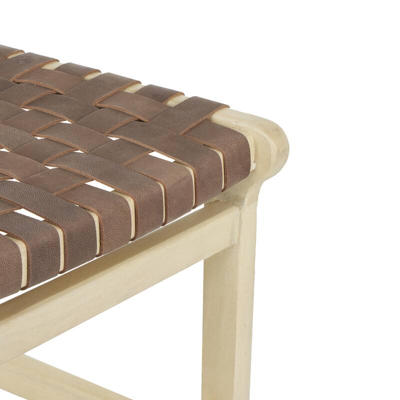 Mango Wood Handmade Woven Bar Stool with Backrest and Footrest - Brown or Light Brown - Roche River Decor