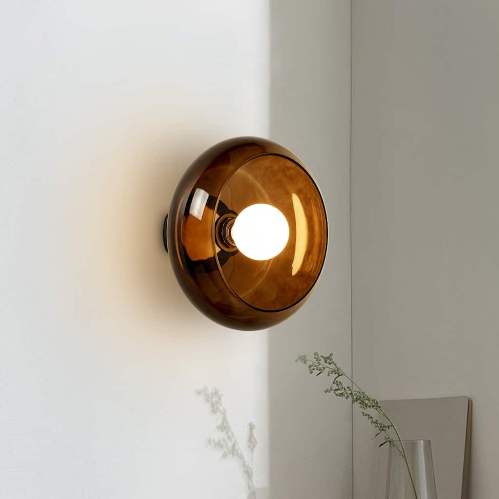 10.4" 1-Light Modern Bowl-Shaped with Brown/Milk White Glass Shade Wall Sconce for Hallways, Bedroom