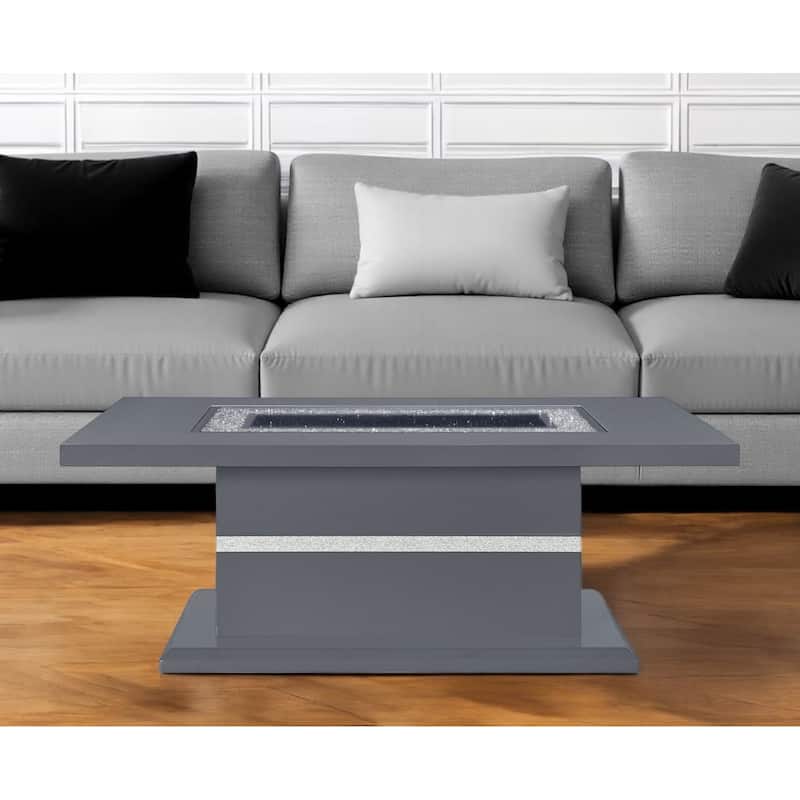 HomeRoots 52" Dark Gray Wood And Faux Crystal Pedestal Coffee Table - 52' X '20' X '28 - Dark Gray/Clear