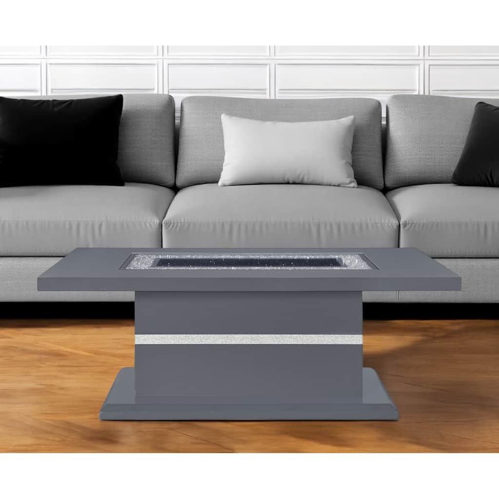 HomeRoots 52" Dark Gray Wood And Faux Crystal Pedestal Coffee Table - 52' X '20' X '28