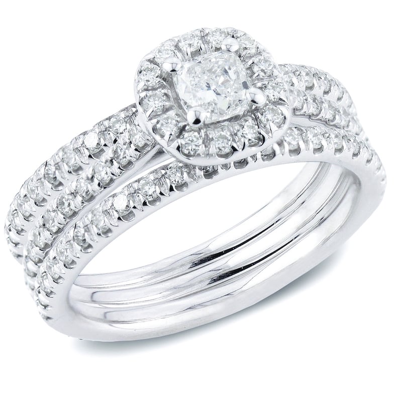 Auriya 1 1/4ctw Cushion-cut Halo Diamond Engagement Ring 3pc Set 14k Gold