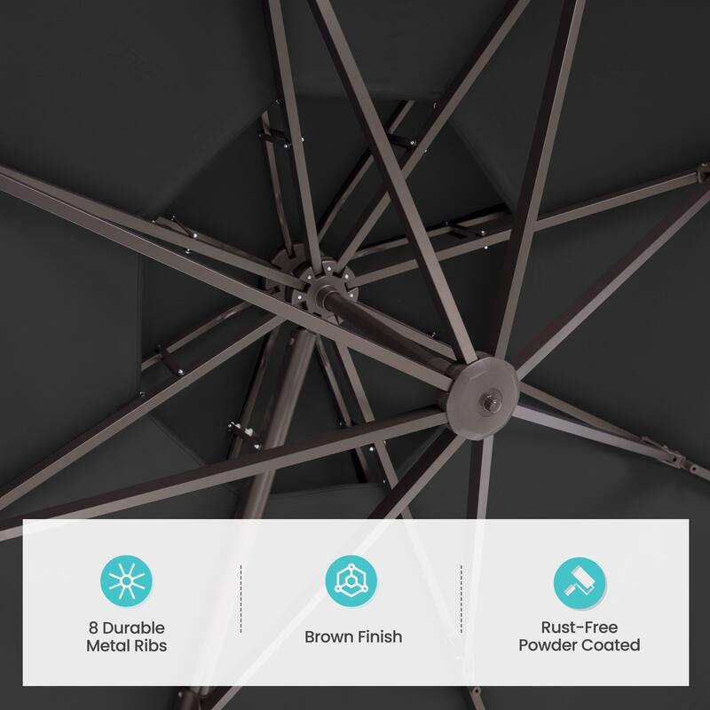 10 FT x 13 FT Outdoor Luxury Solar LED Patio Cantilever Umbrella With Base