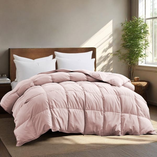 slide 2 of 8, All-Season Medium Warmth White Goose Down Comforter with Premium Fabric California King - Pink