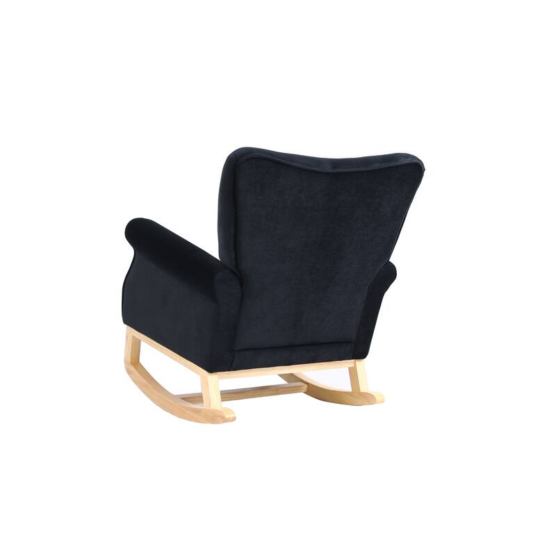 Black High Back Rocking Chair Nursery Chair Fabric Padded Rocker Modern High Back Armchair with Curved Legs for Bedroom