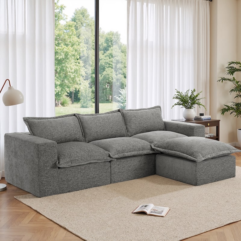 Chenille No Assembly Modular Sectional Sofa Cloud Couch with Ottoman