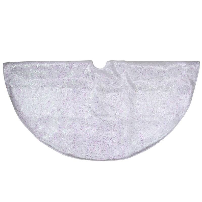 48" White Iridescent Holographic Glittered Christmas Tree Skirt
