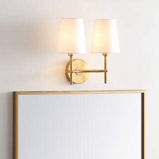 SAFAVIEH Lighting Gergina Two Light Led Wall Sconce - 12.3"x7.5"x12" - Brass/White Shade - 12Wx8Dx12H