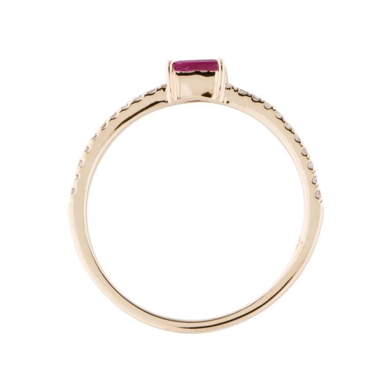 Joelle Collection Ruby and Diamond Cut Band Ring - 14K Gold Baguette Shaped Ruby