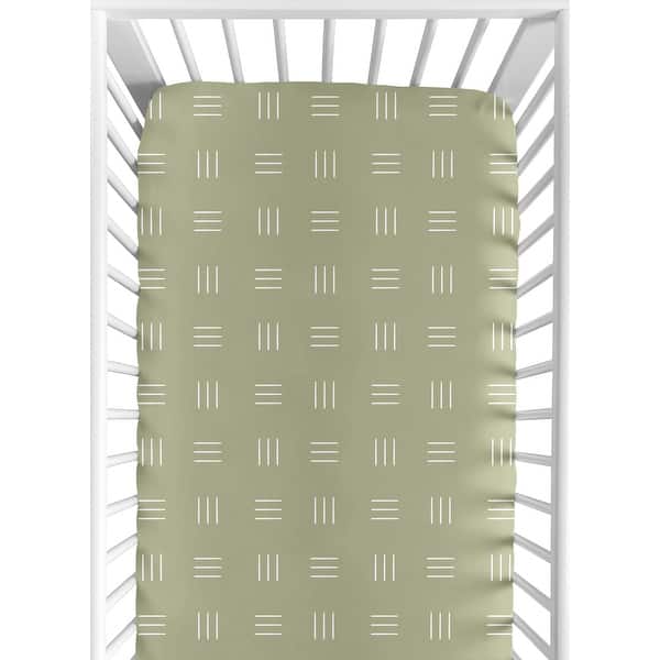 slide 2 of 6, Sage Green Boho Mudcloth Boy Girl Fitted Crib Sheet - White Bohemian Woodland Tribal Southwest Mud Cloth Hatch Gender Neutral