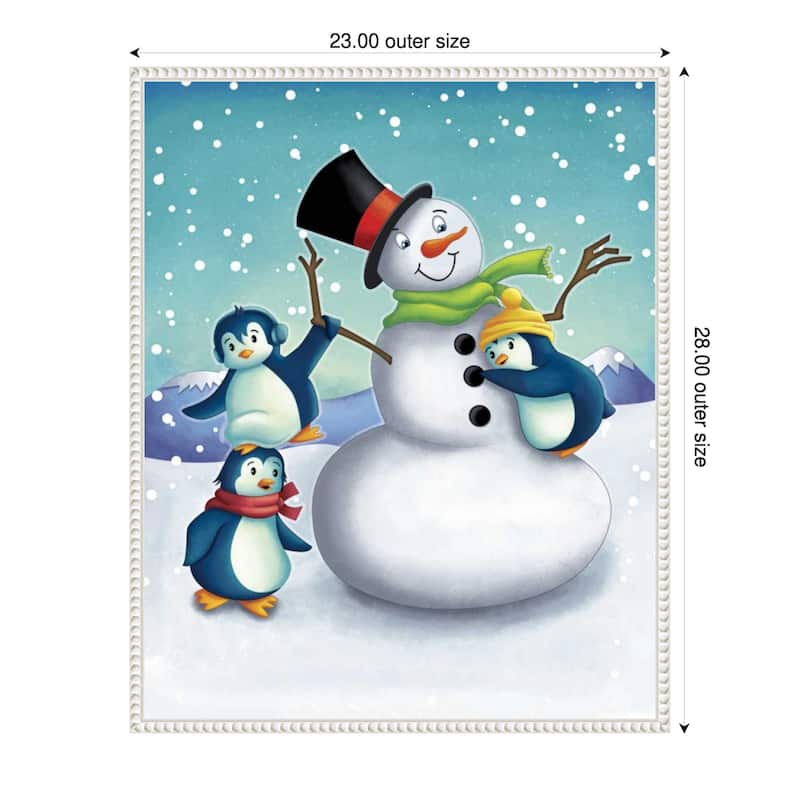 Joyful Snowman by Josefina (23 x 28 in.), Framed Canvas Wall Art Print - Sylvie Beaded White