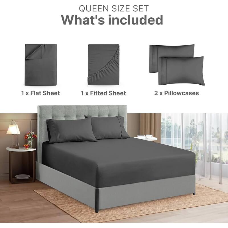 CGK Linens 4 Piece Solid Microfiber Extra Deep Pocket Bed Sheet Set