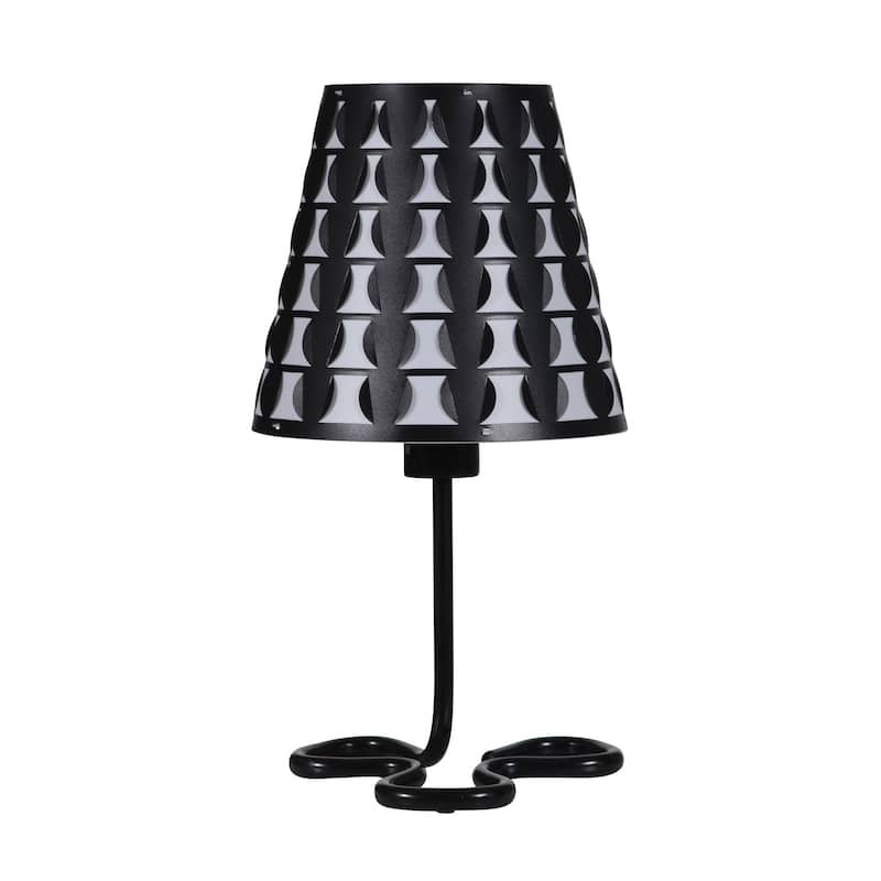 HomeRoots 16" Black Bedside Table Lamp With Black And White Polka Dots Empire Shade - Small