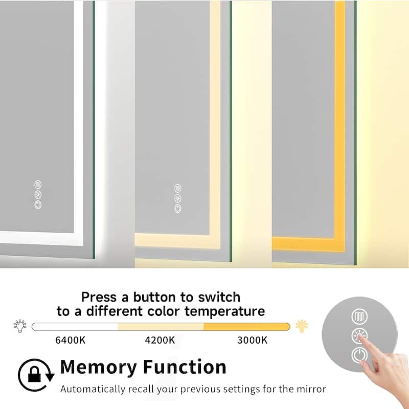 Topcraft Frameless Tempered Glass Mirror with Dual LED Strip Lighting