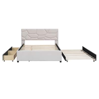 Upholstered Platform Bed with Trundle, 2 Drawers, Headboard