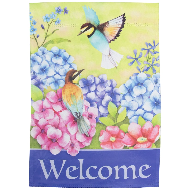 Welcome Floral Hummingbird Outdoor House Flag 28" x 40"