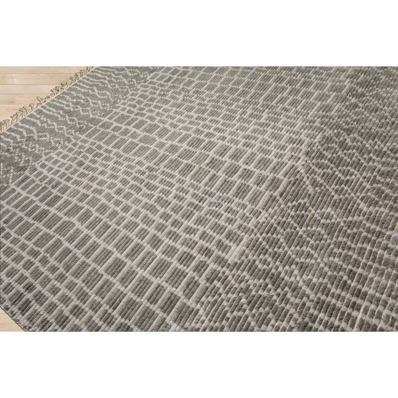 8x10 Tibetano Hand Knotted Wool Modern Blue Morrocan Ribbed Patterned Rug - 8' x 10'