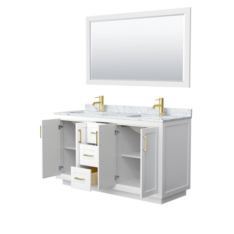 Miranda Bathroom Vanity Set, White Carrara Marble Top, 58-Inch Mirror