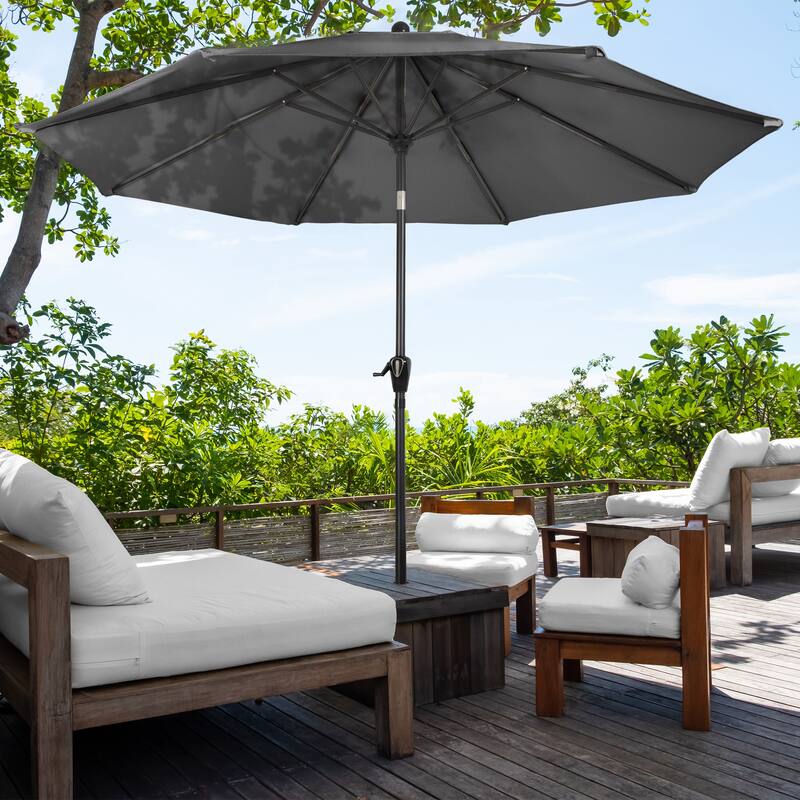 Patio Umbrella with Auto Tilt - 10FT Easy Crank Outdoor Umbrella with Vented Canopy by Pure Garden (Gray)