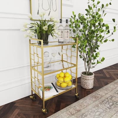 Butler Arcadia Polished Gold Bar Cart